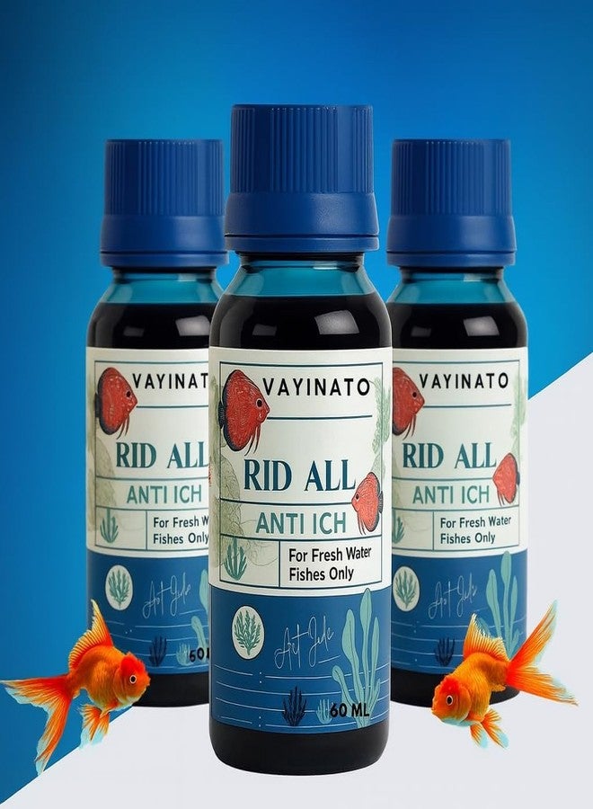 VAYINATO RID All Anti ICH White Spot for Aquarium Fish 180 ML (3 * 60ML) | Effective for White Spot | Safe for Freshwater Fish | Fast Acting Aquarium Formula - Image 1